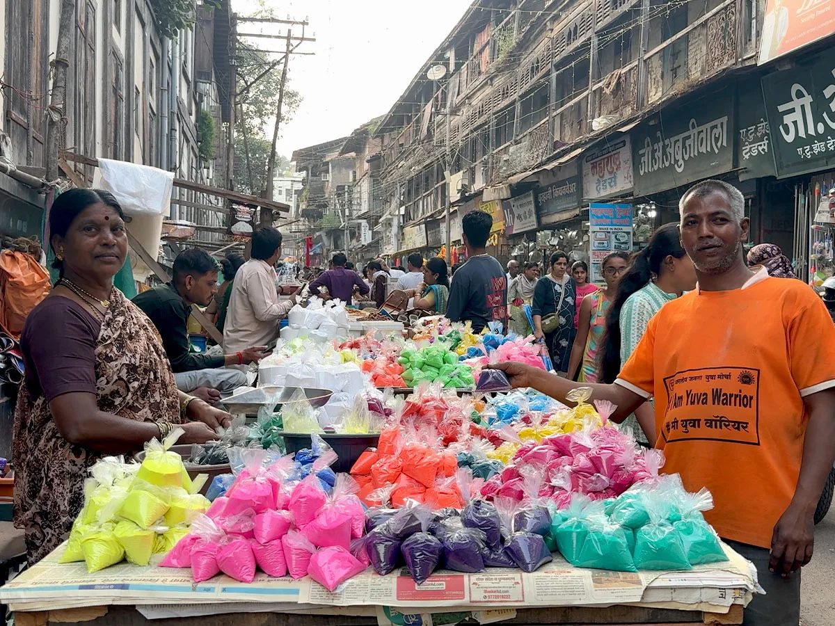 Rangoli or powdered colour vendors at Bhorpatti Nashik during Diwali 2026