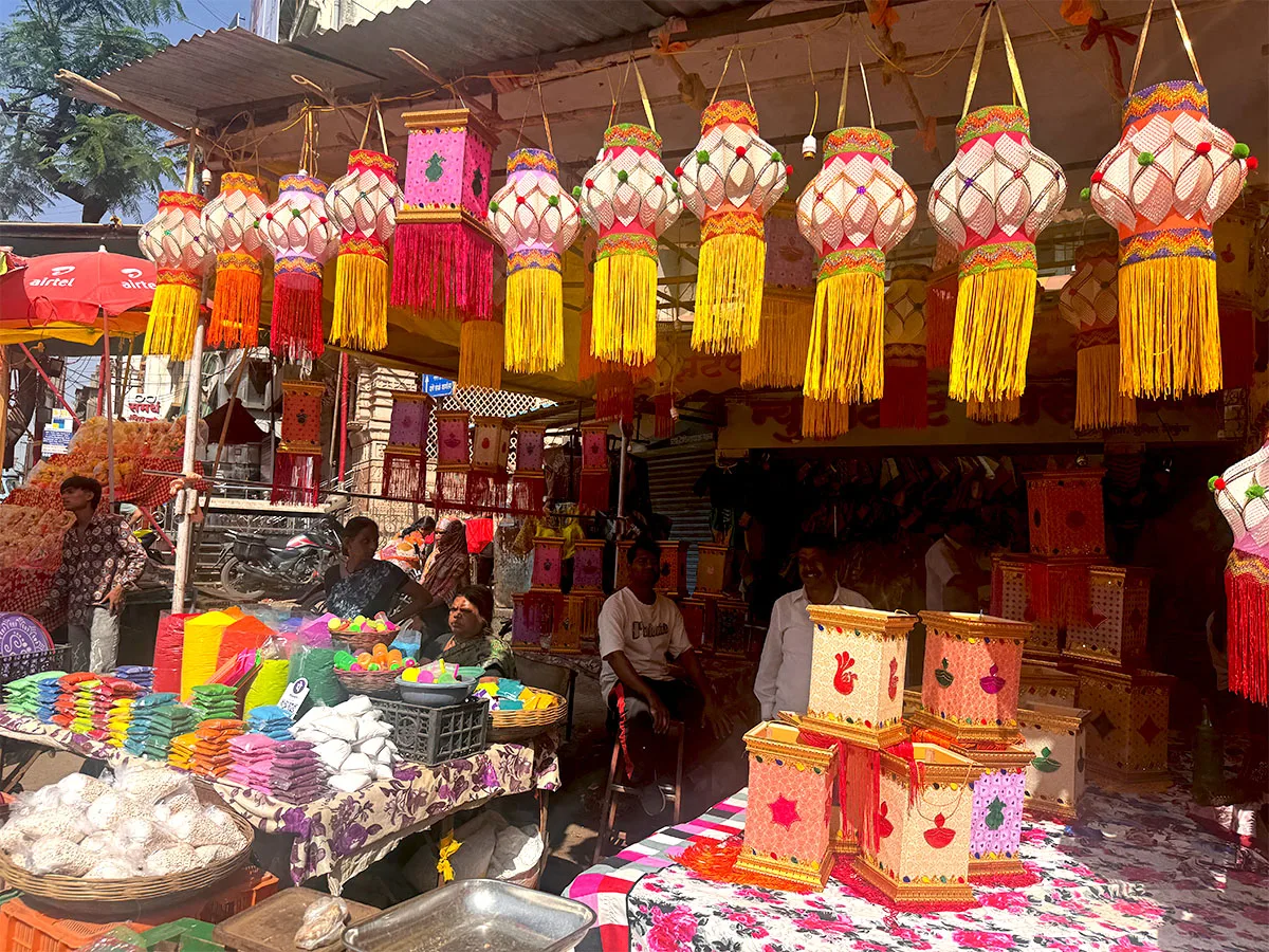 Shops selling beautiful akash kandils during Diwali 2026