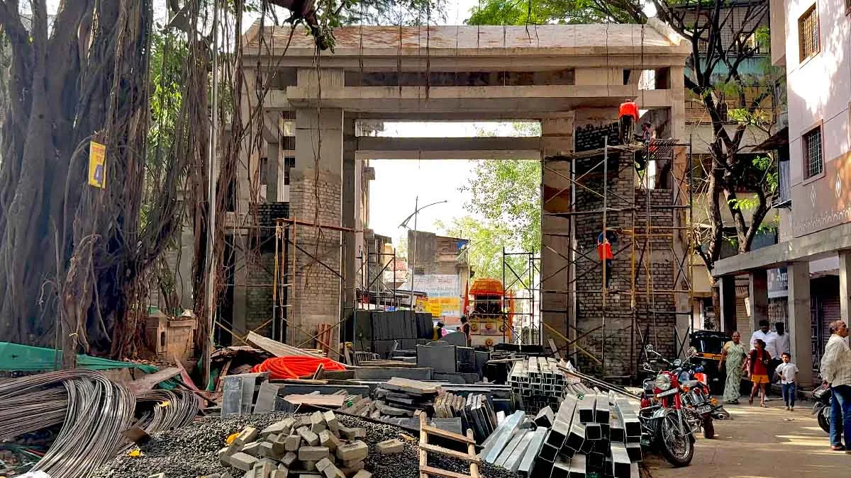 Grand entrance being constructed near Sita Gufa temple under the Ram Kal Path Project