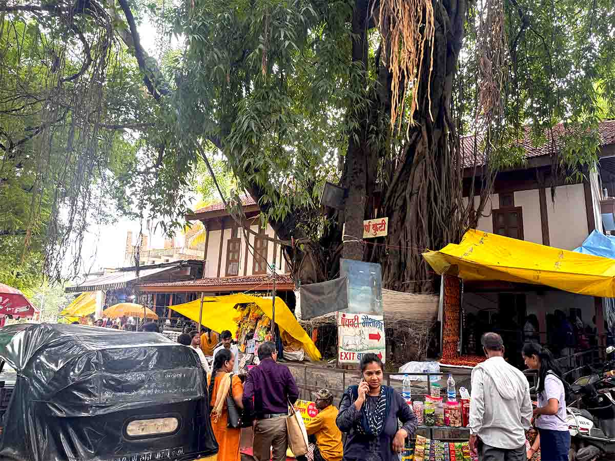 Devotees and vendors outside Sita Gufa Temple in Panchavati Nashik