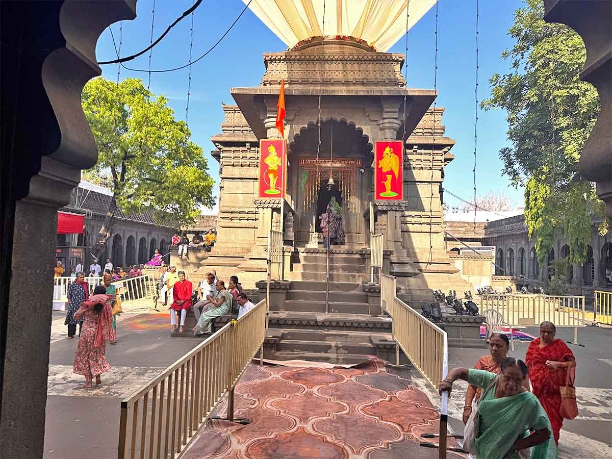 Fourteen steps lead to the Garbha Griha at Kalaram Mandir Nashik
