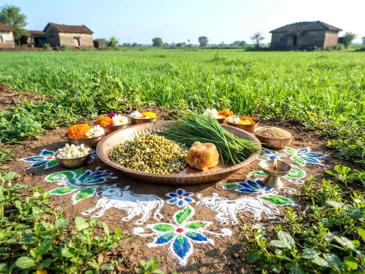 Vasu Baras Food Offerings to Cows and Calves